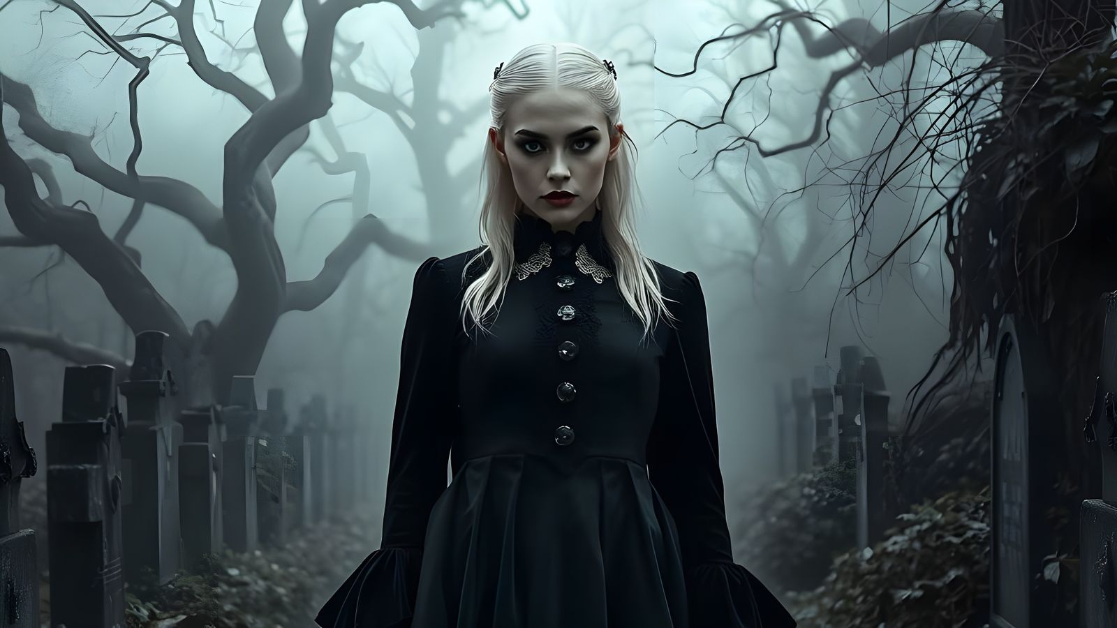Gothic Woman in Cemetery, Inspired by Tim Burton