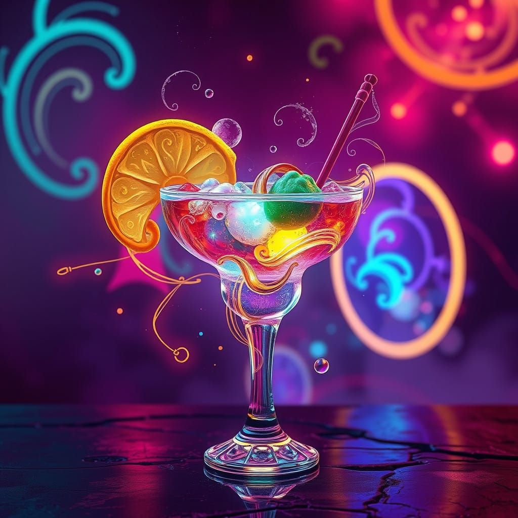 Glowing Neon Cocktail in Cyberpunk Style