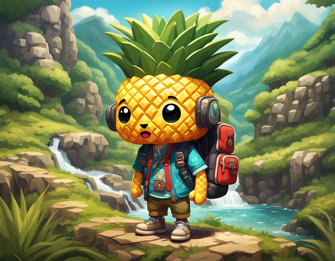 Chibi Pineapple Explorer in Hyperrealistic Tokidoki Style