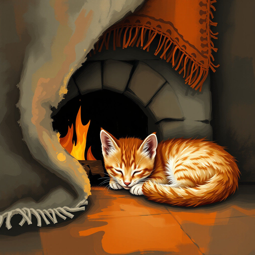 Orange Kitten Sleeps Peacefully: Abstract Art
