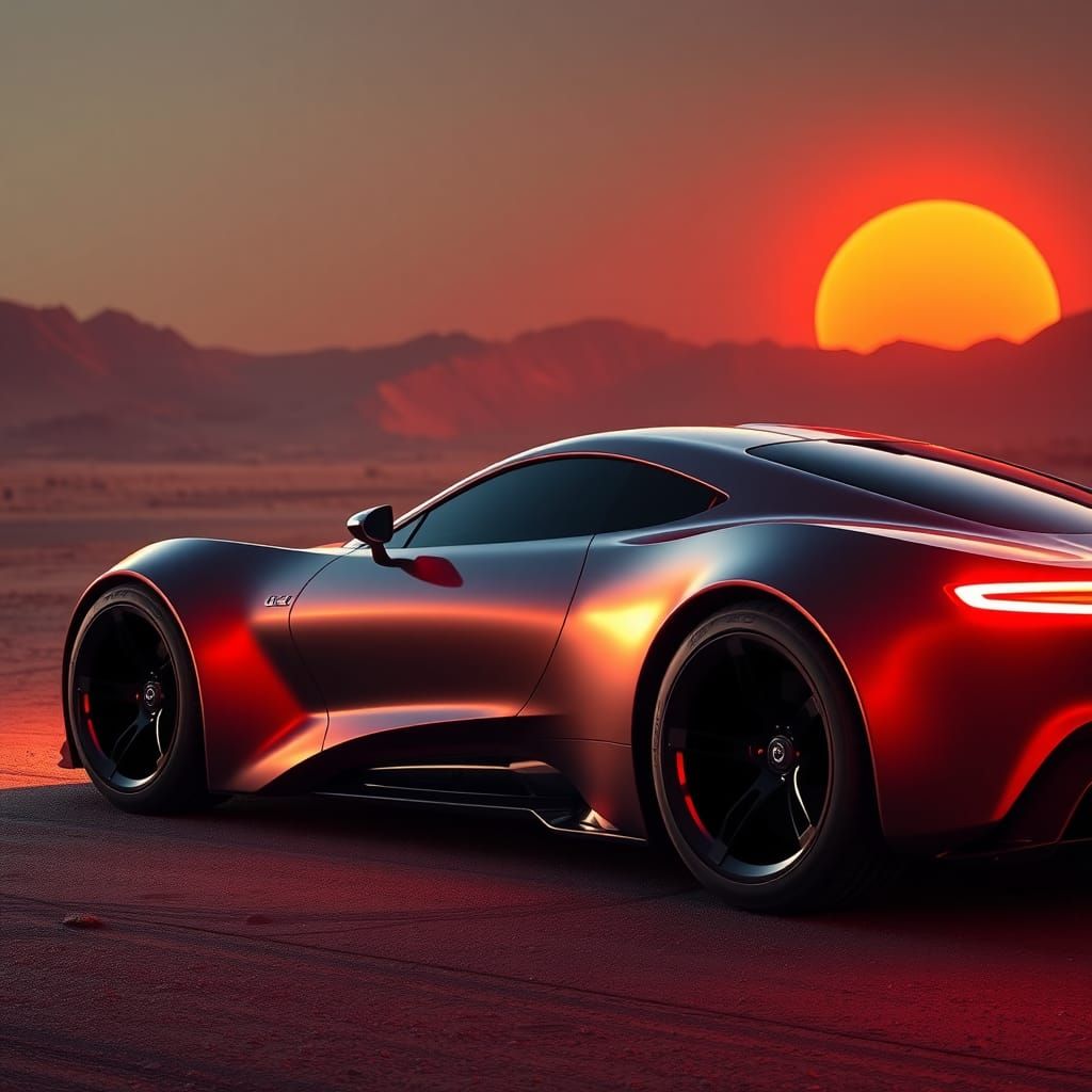 Cyberpunk Sports Car in Desert Landscape