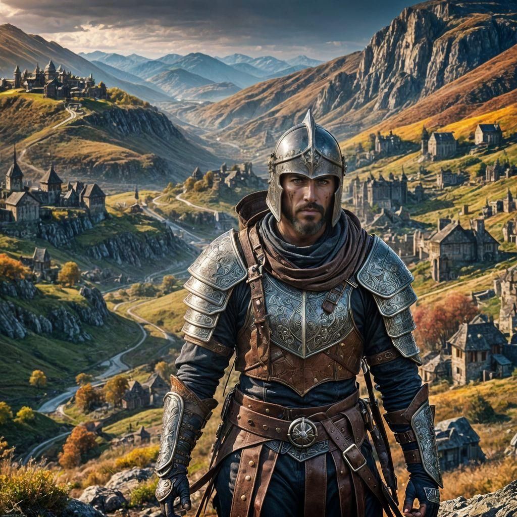 Epic Fantasy Bandit Warrior Portrait in Digital Painting Sty...