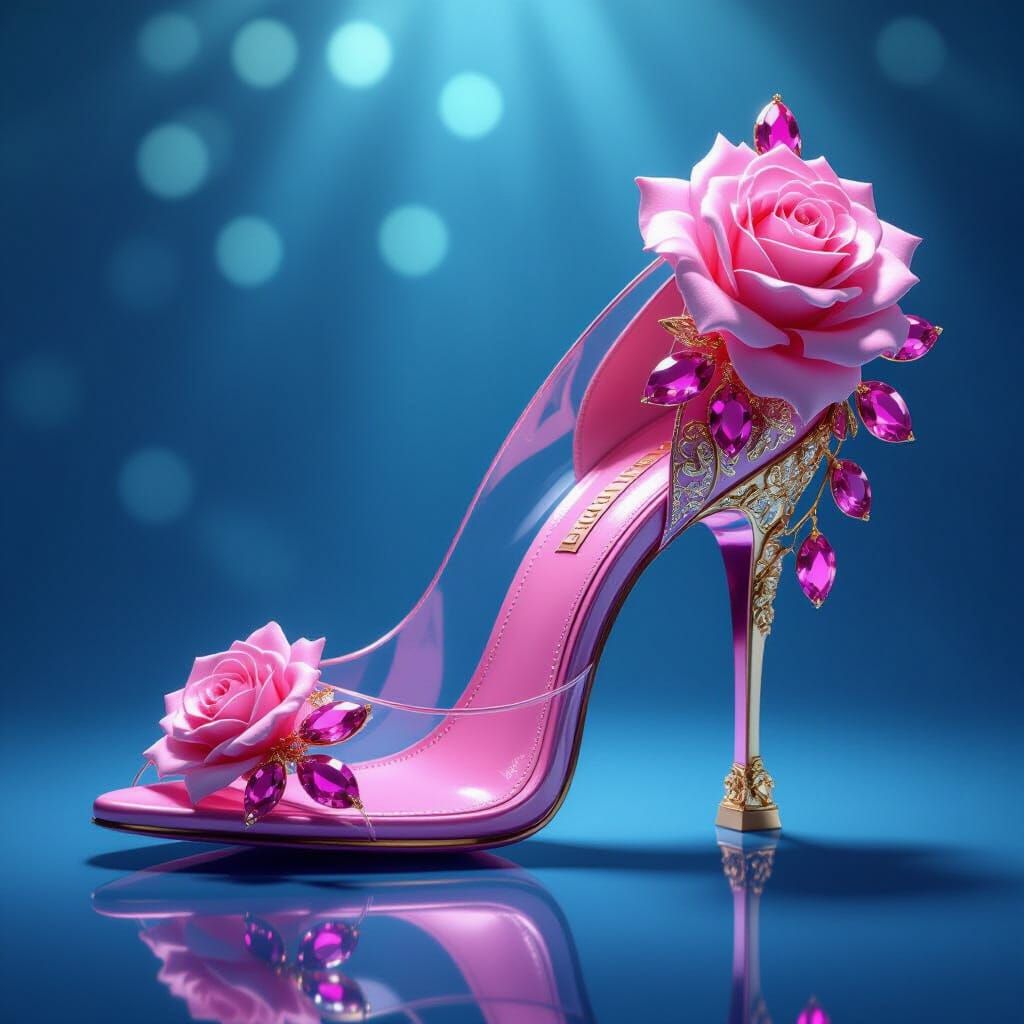 Pink Stiletto Heel with Rose and Gemstones