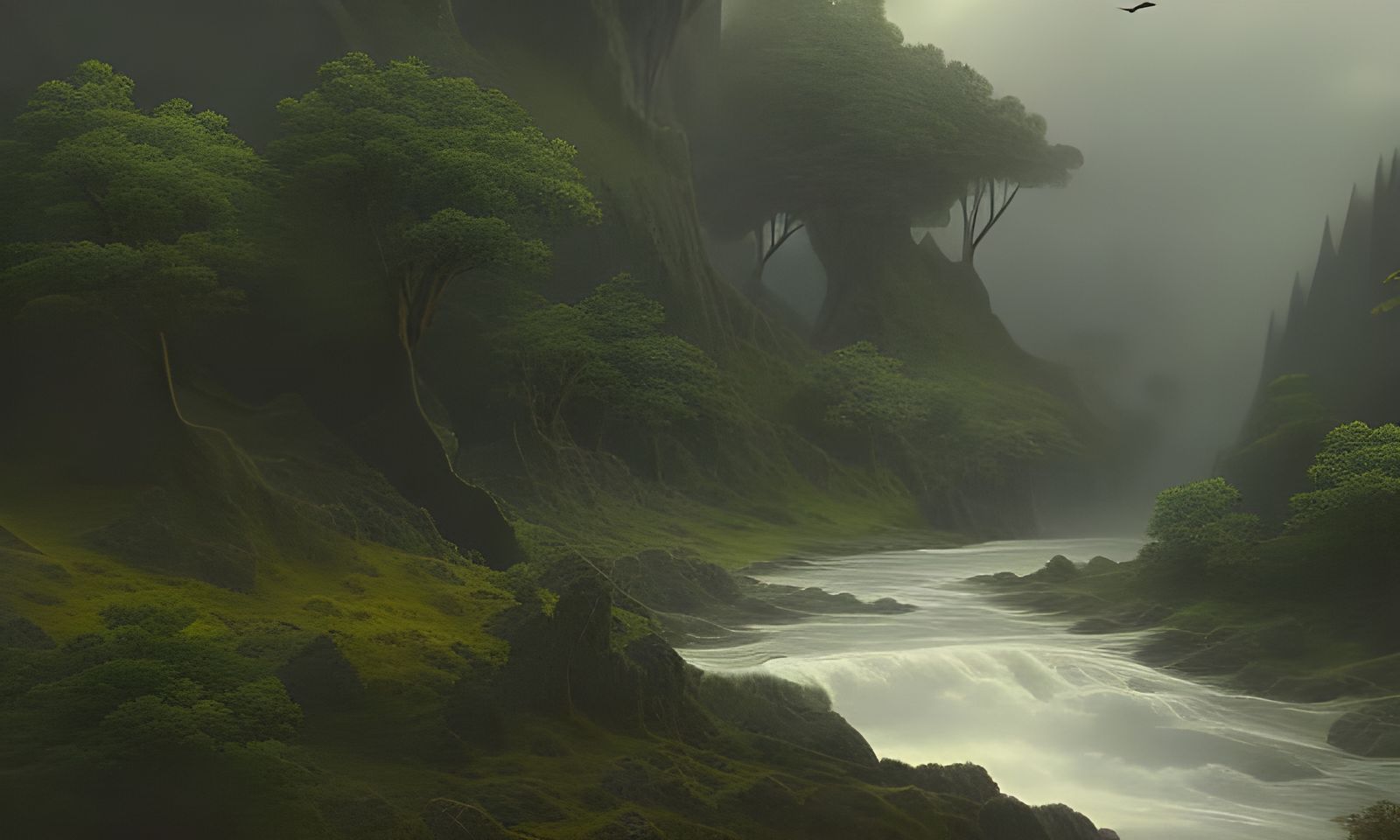 Stormy Mountain Forest in Hyperdetailed Digital Painting