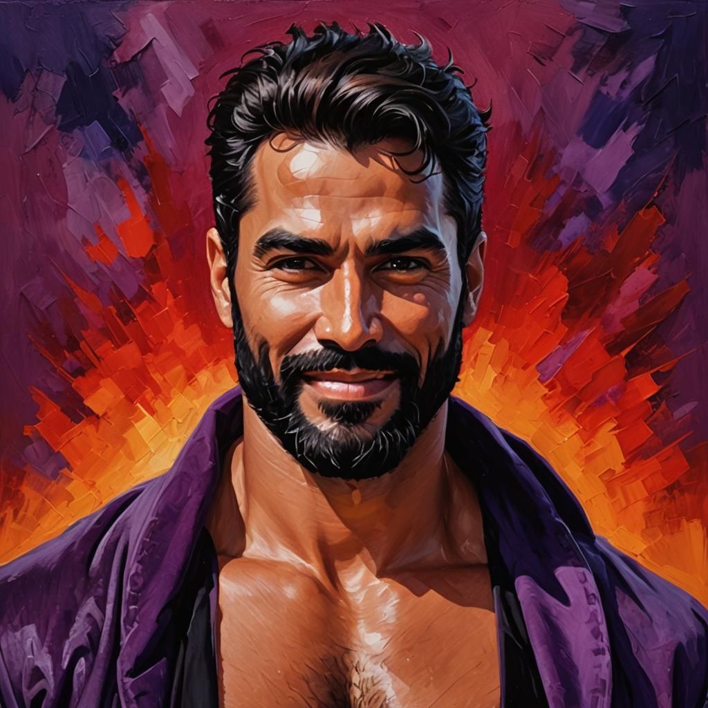 Handsome Man with Black Beard in Impressionist Style
