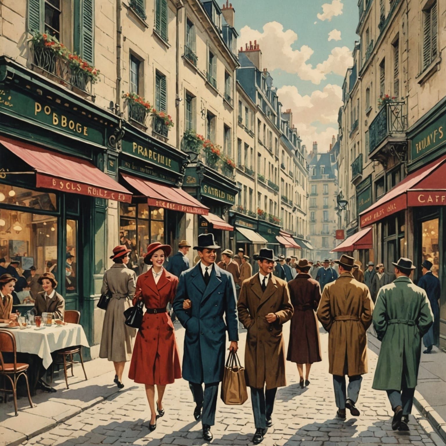 1950s Parisian street scene