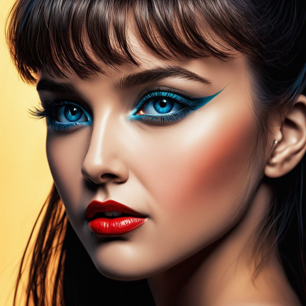 Sultry Woman with Soft, Choppy Bangs and Elegant Hair Style