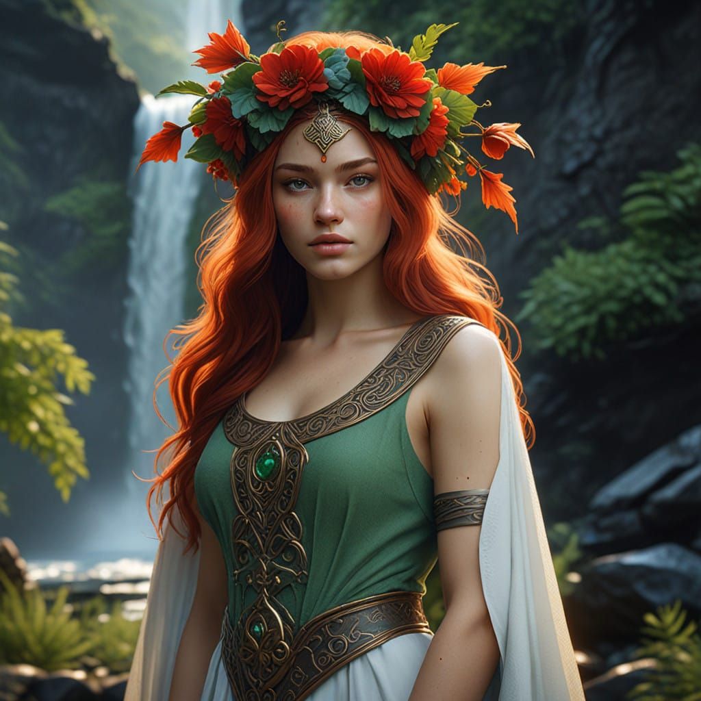 Ethereal Warrior Amidst Lush Paradise