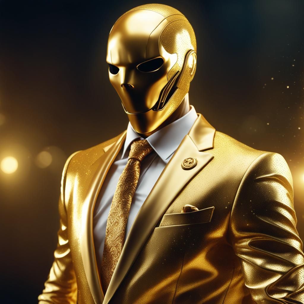 Athlete in Gold Suit in Modern Ring: Photorealistic