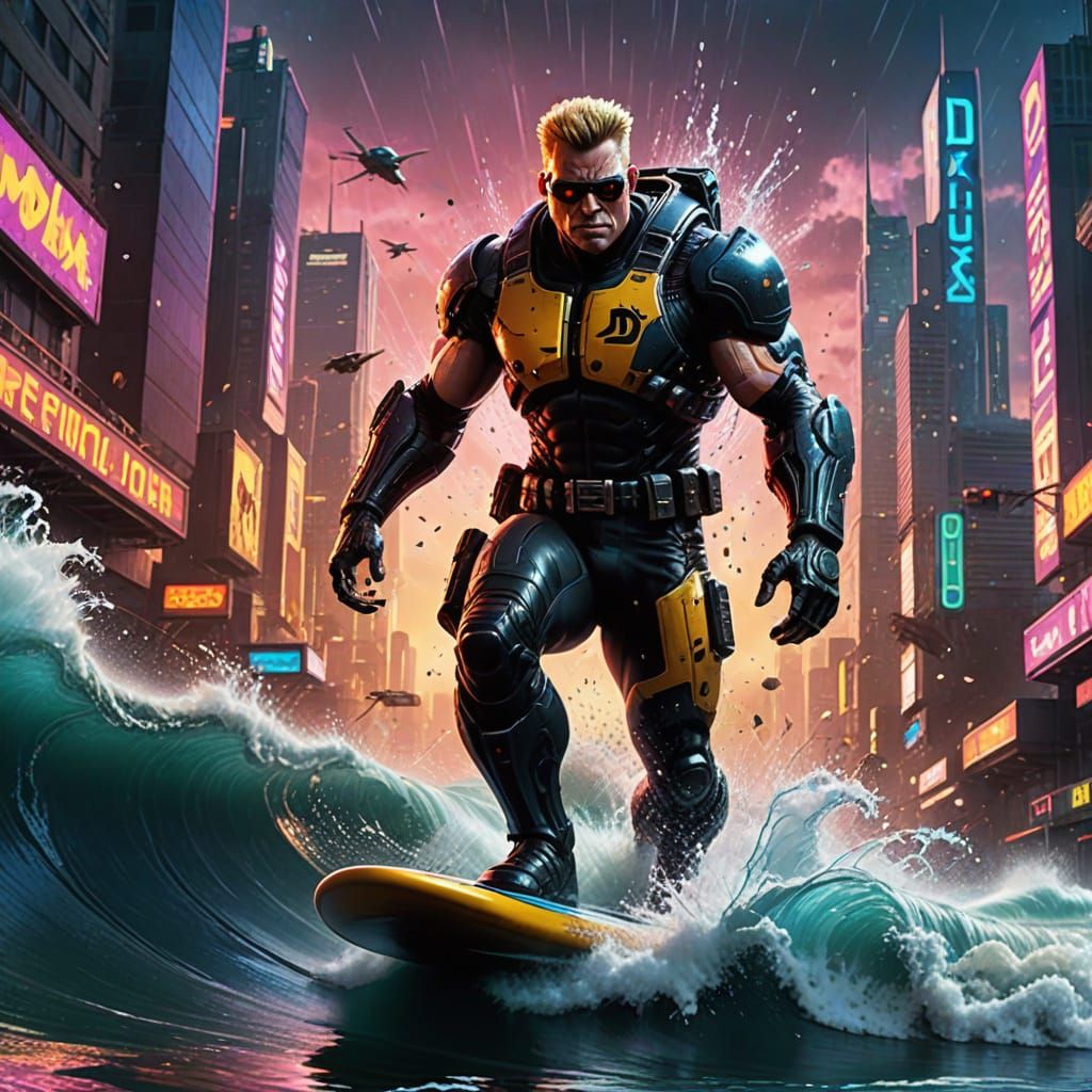 Duke Nukem Shreds Futuristic Waves in Hyper-Realistic Sci-Fi...