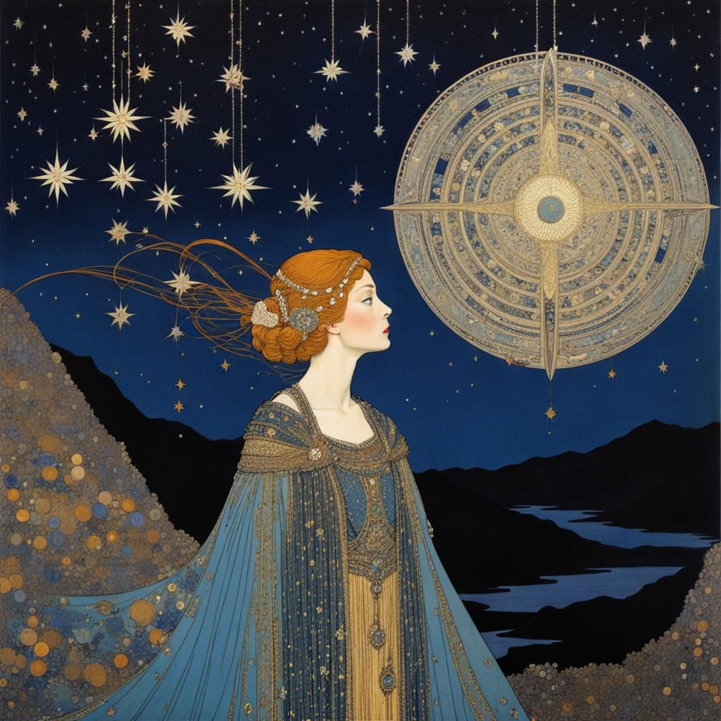 Lady of Celestial Splendor in Art Nouveau Style