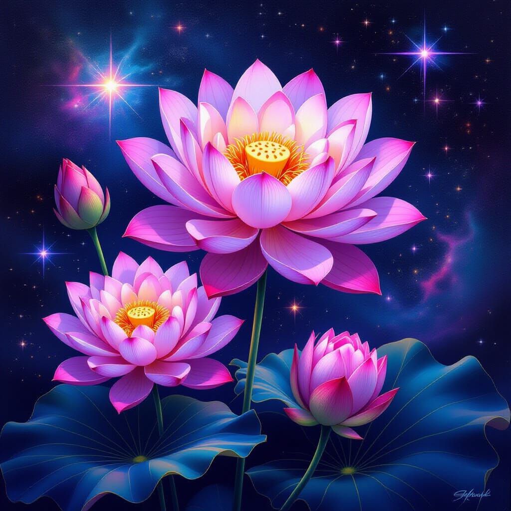 Cosmic Flowers Radiating Energy: Surreal Fantasy Art