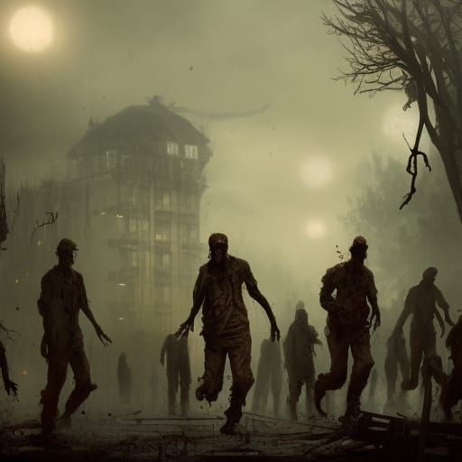 Zombie Doctors in Military Base: Dark Fantasy Art