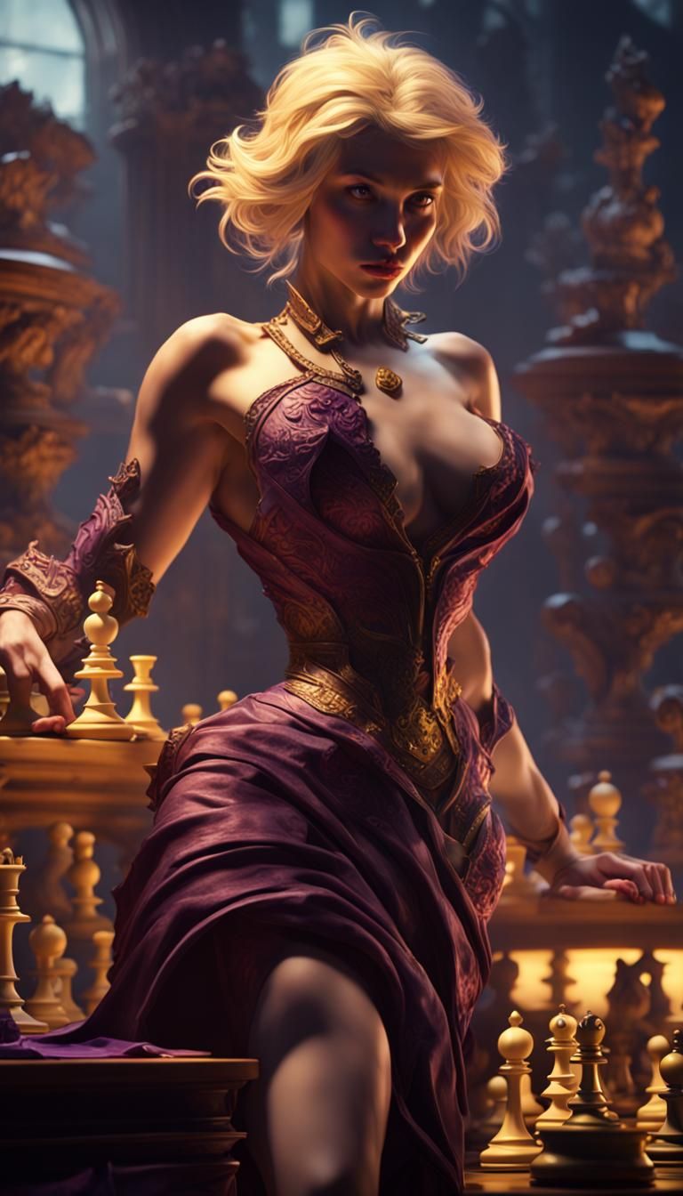 Epic Chess Game in Dark Fantasy Style