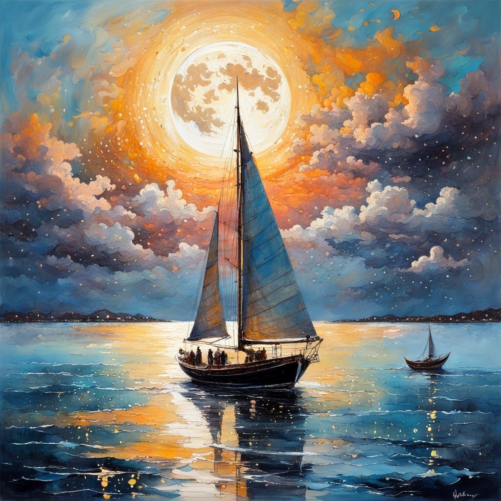 Elegant Sailboat Sails Under Starry Sunset