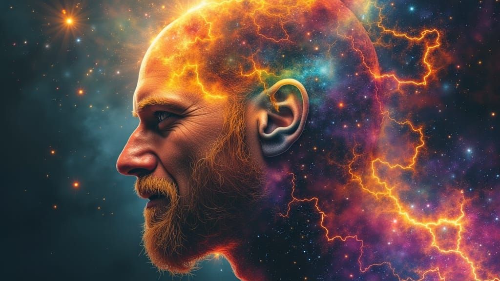 Transparent Man's Head with Cyberpunk Kingdom