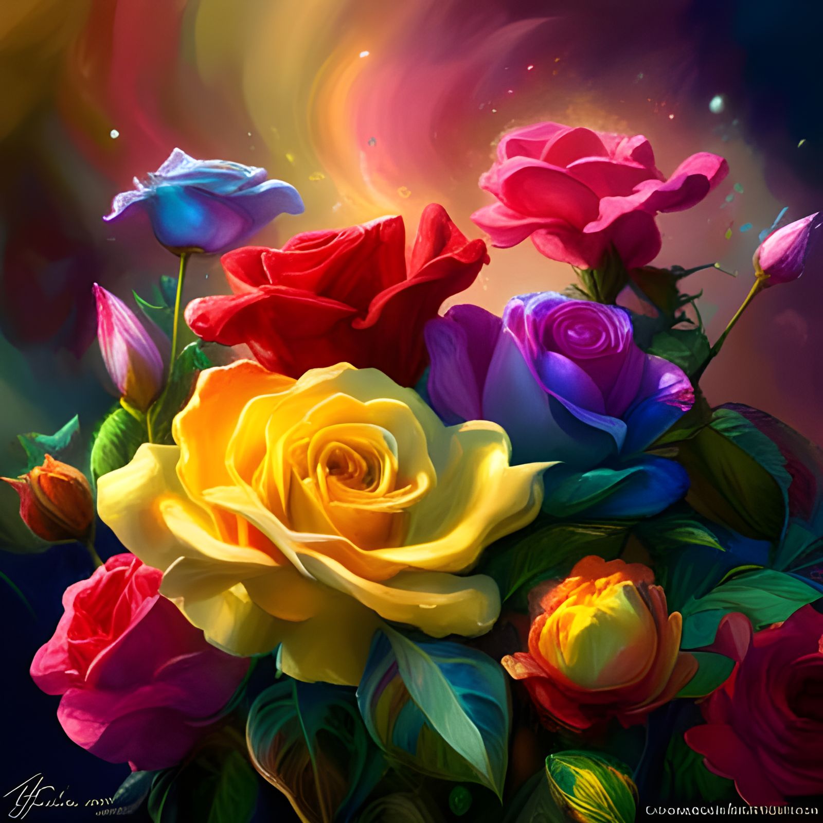 Rainbow Glitter Roses: A Digital Art Masterpiece