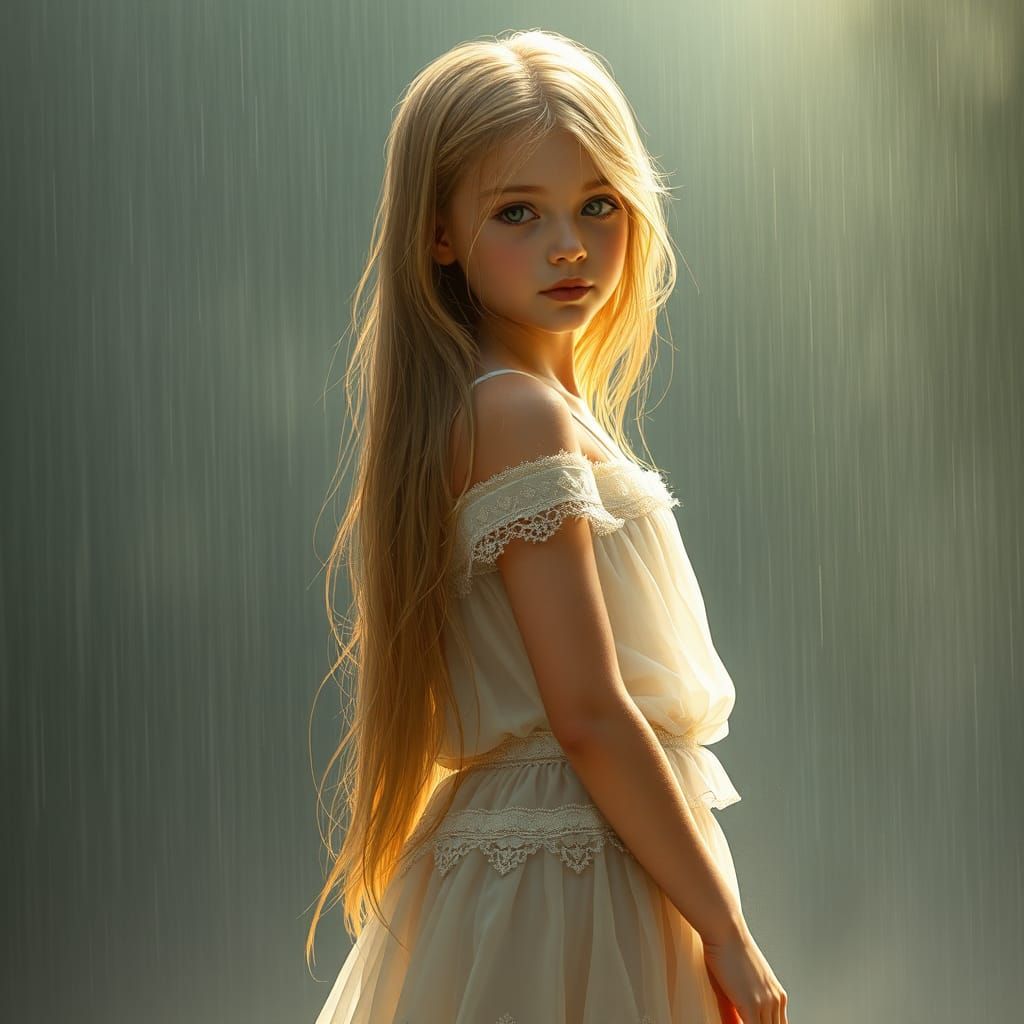 Girl in Misty Rain, Ethereal Fantasy Art