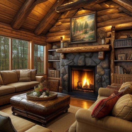 Warm Cottage Living Room in Elegant Wood Tones