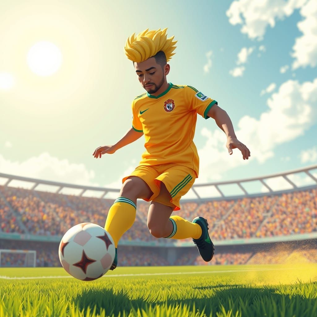 Lamine Yamal in Yellow Jersey Kicks Soccer Ball