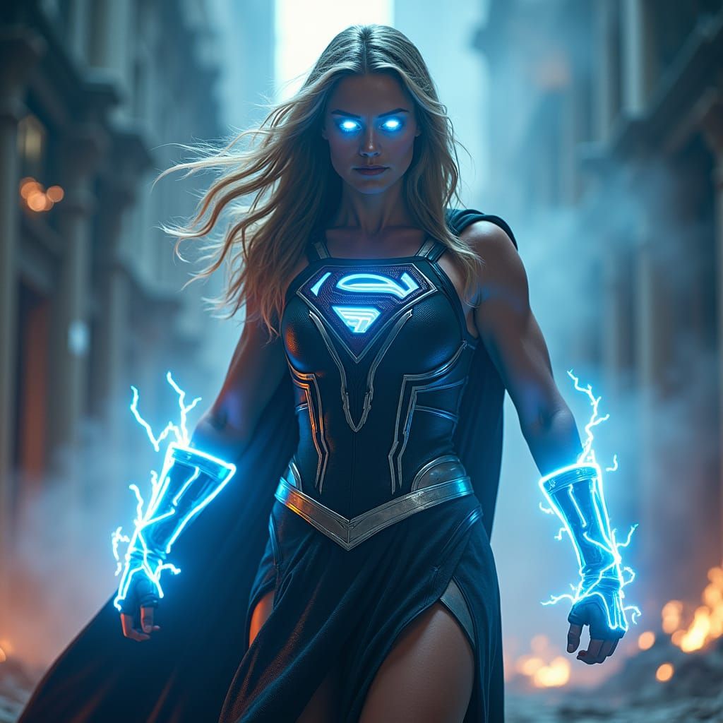 Supergirl as Raiden: Electrified Hero in Storm