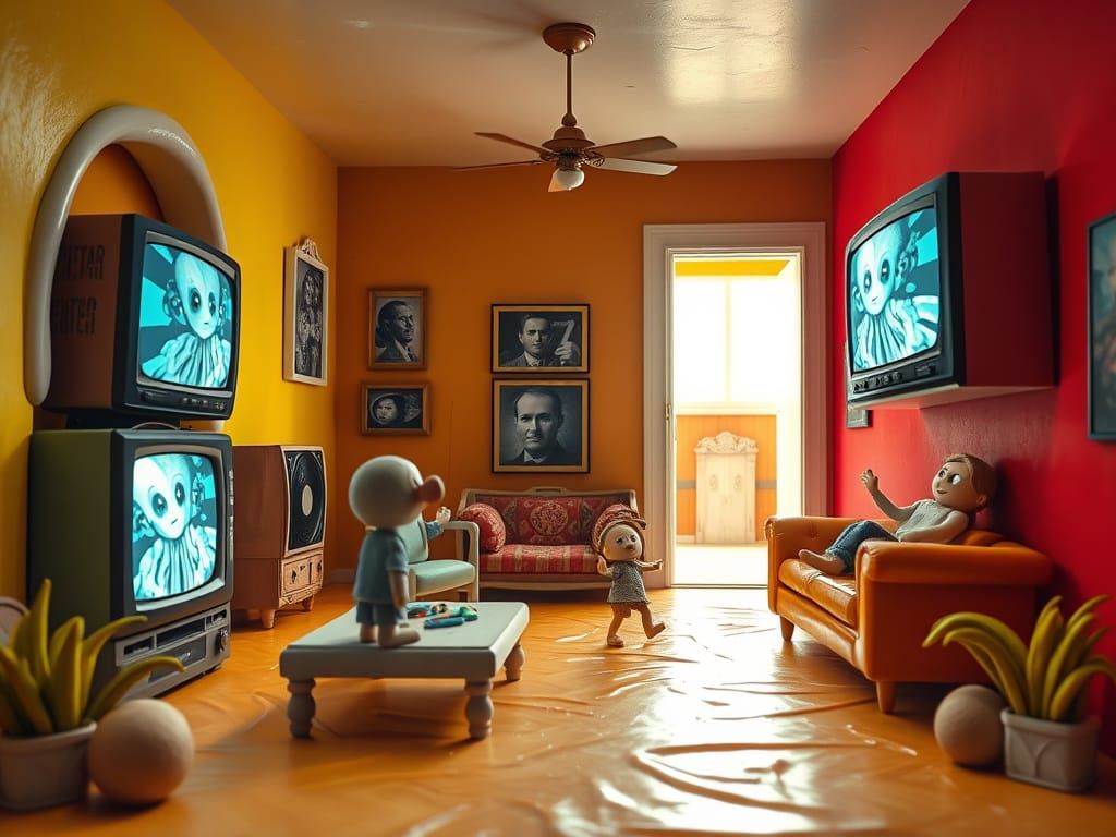 Surreal Claymation House with Pop Art Elements