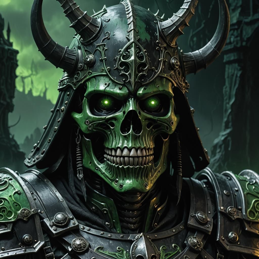 Helmeted Demon Skeleton Knight in Dark Fantasy Style