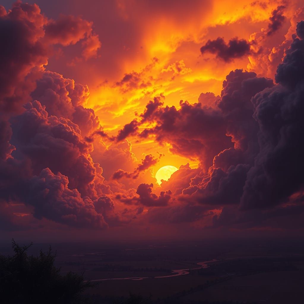 Dark Fantasy Sunset with Thunderclouds