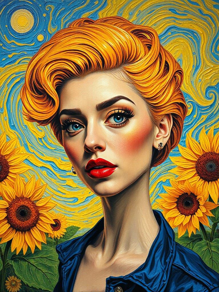 Lady Gaga Caricature as Impasto Painting in Van Gogh Style