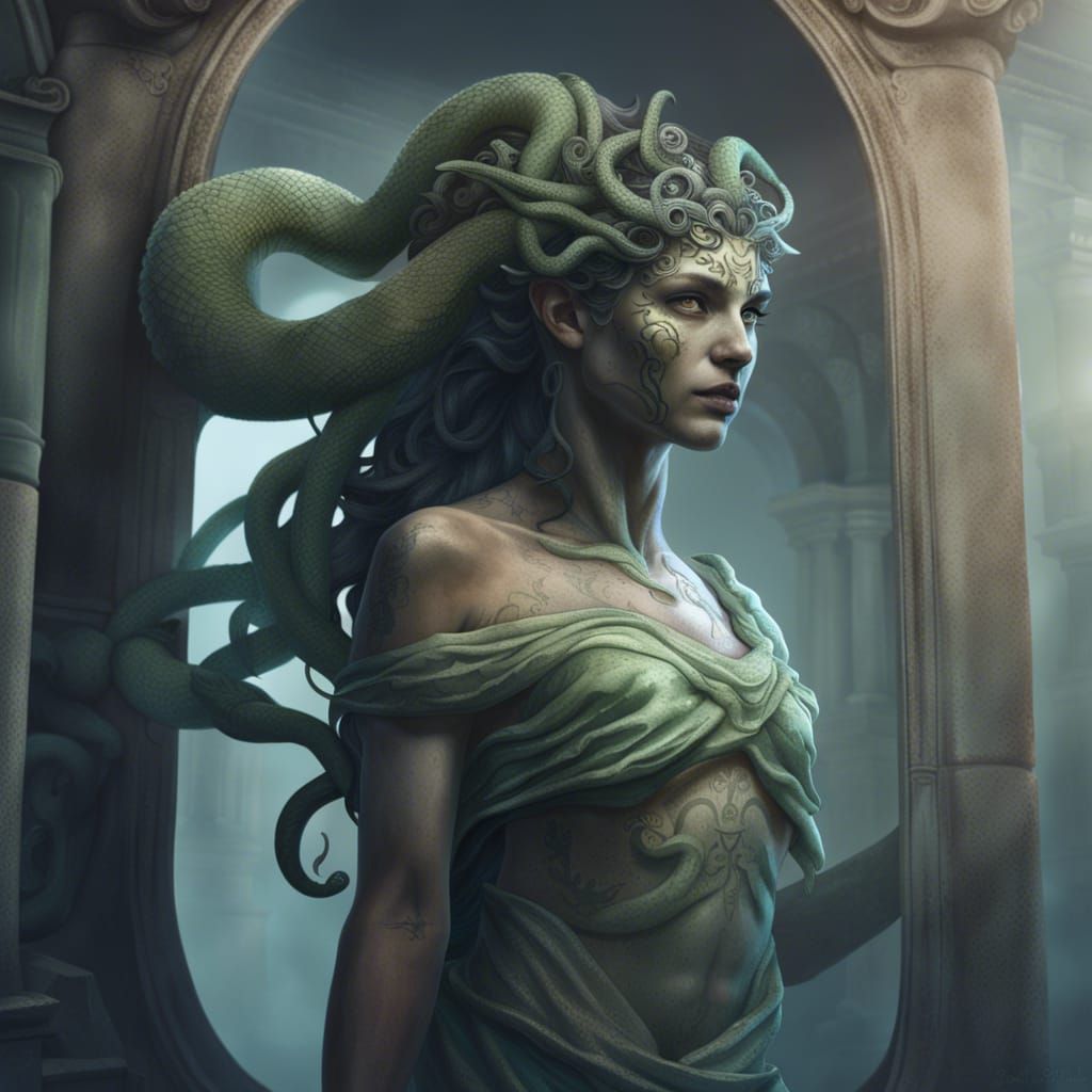 Sensual Medusa Portrait in Greek Ruins