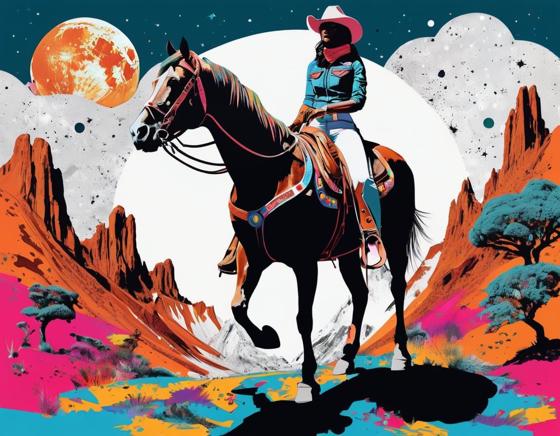 Vibrant Space Cowgirl in Modern Pop Art Style