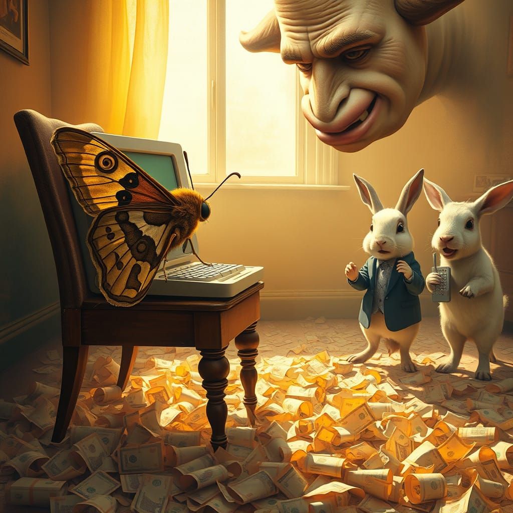 Whimsical Surreal Scene in Warm Golden Light
