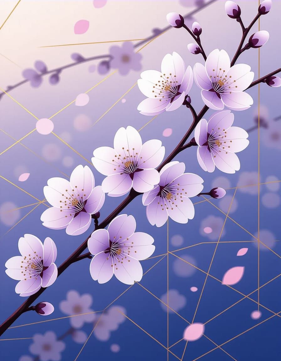 Glowing Plum Blossoms in Vintage Anime Style
