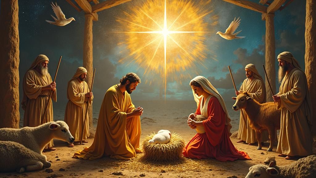 Nativity Scene in Encaustic Iconography Style