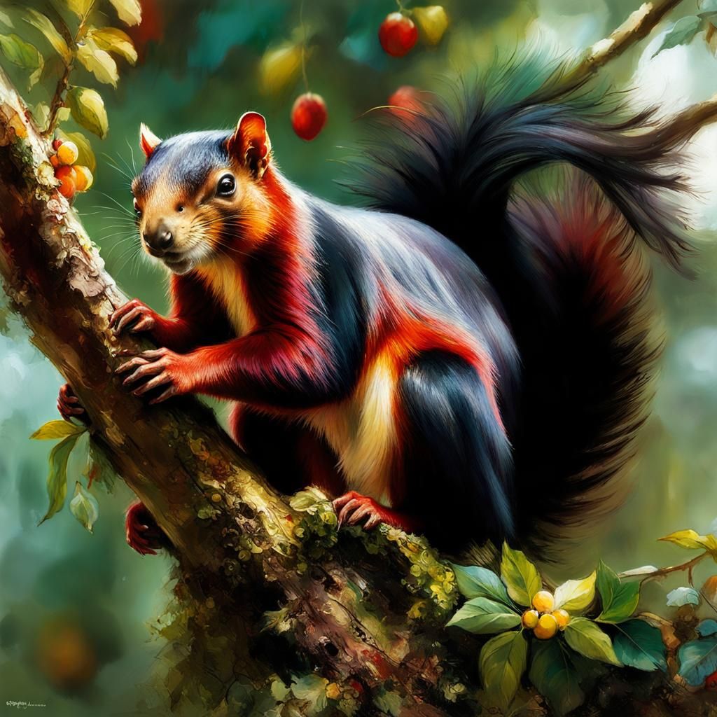 Malabar Giant Squirrel Climbing Tree: Matte Painting