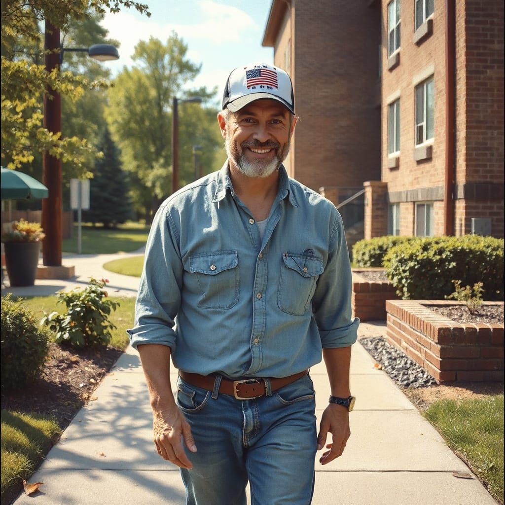 Smiling Veteran Walks Home: Impressionist Oil Painting