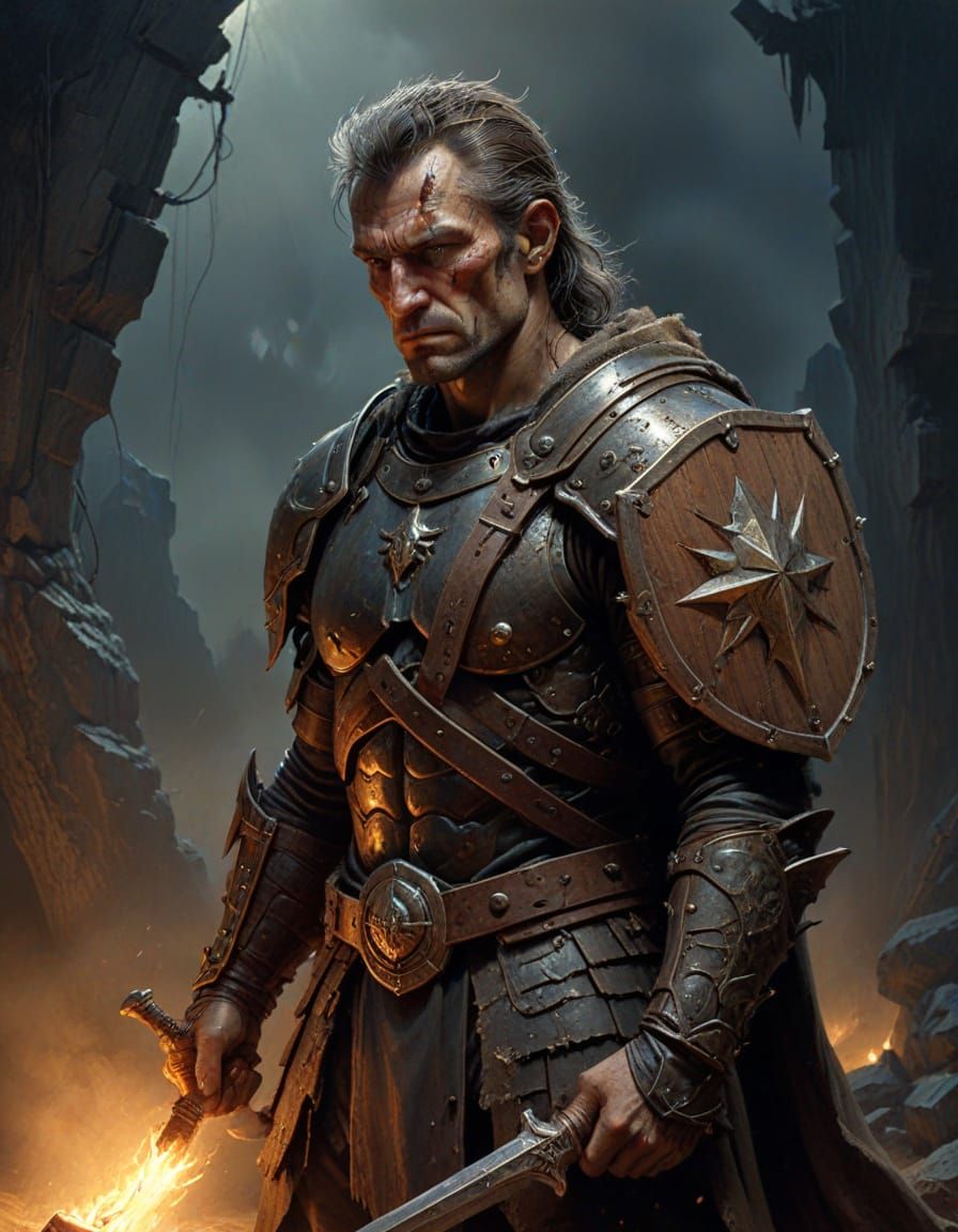 Gritty Warrior Guarding Lost Dreams in a Dark Fantasy Settin...