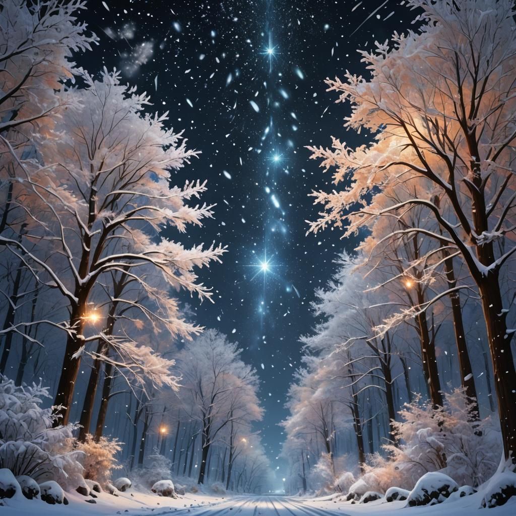Winter Stars Shine on Snowy Forest
