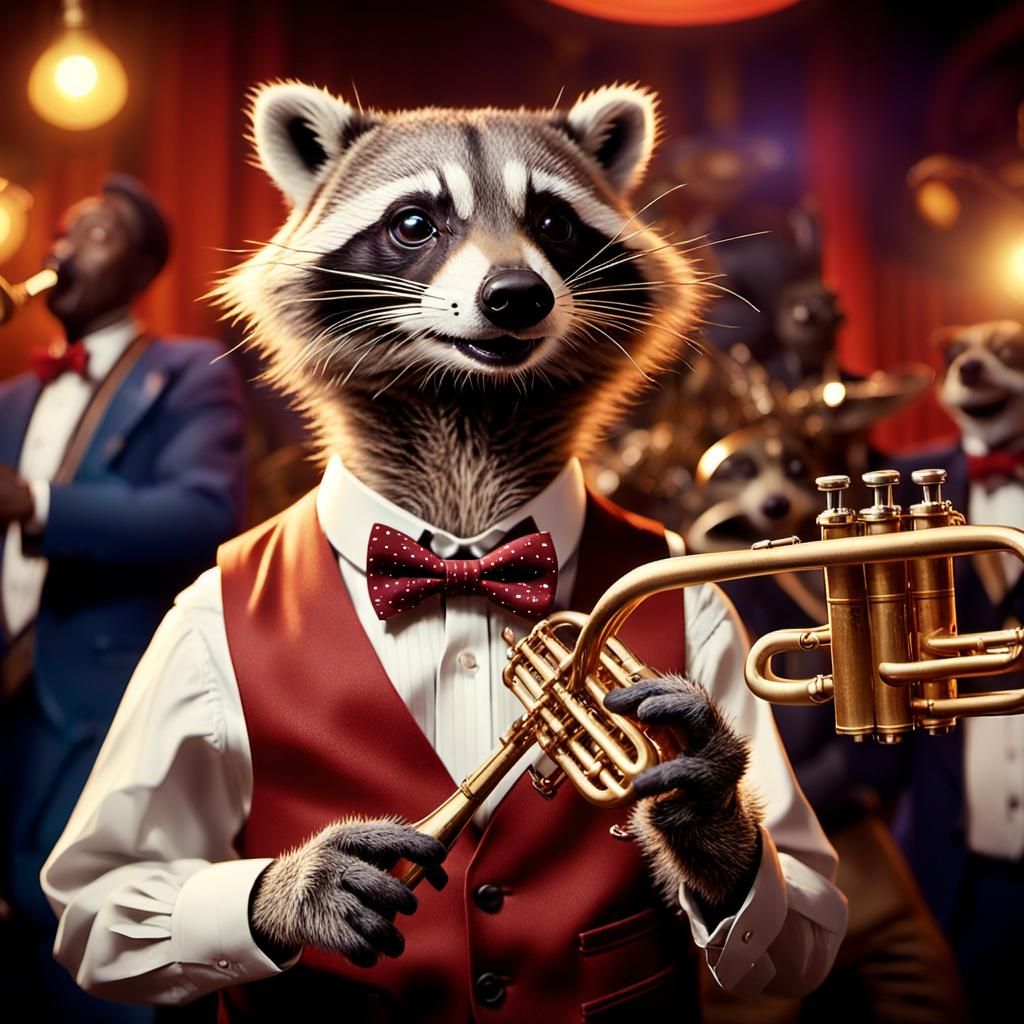 Raccoon Jazz Musician in Underground Club
