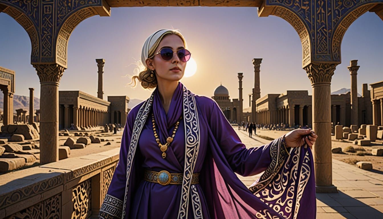Girl in Hijab Photographs Persepolis in Golden Hour