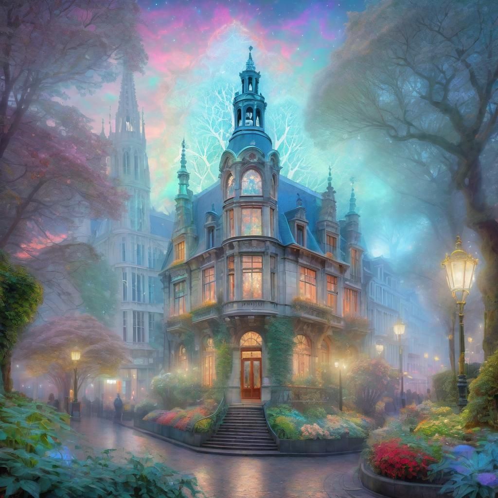 Atomium in Ethereal Fantasy Landscape Illustration