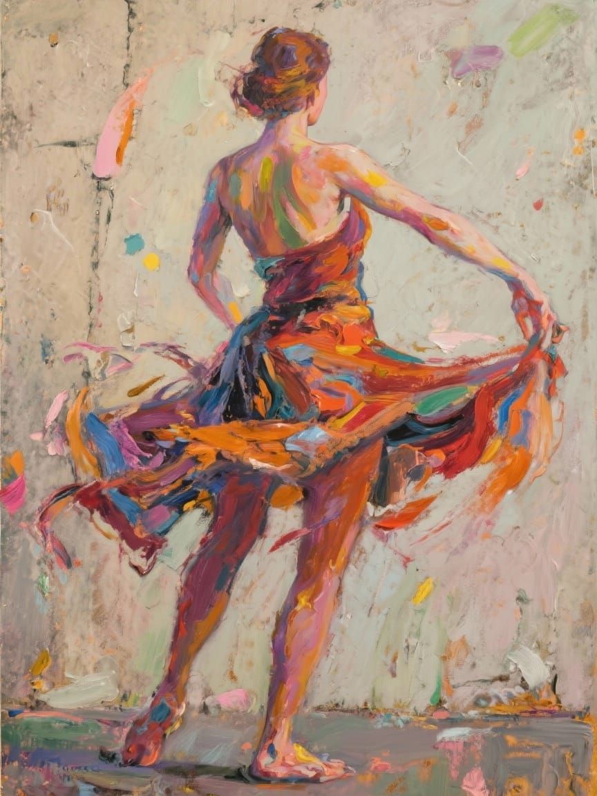Dancer in Dynamic Acrylic Painting Style