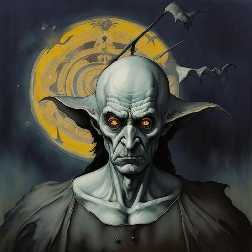 Sinister Nosferatu in Gouache and Watercolor Style