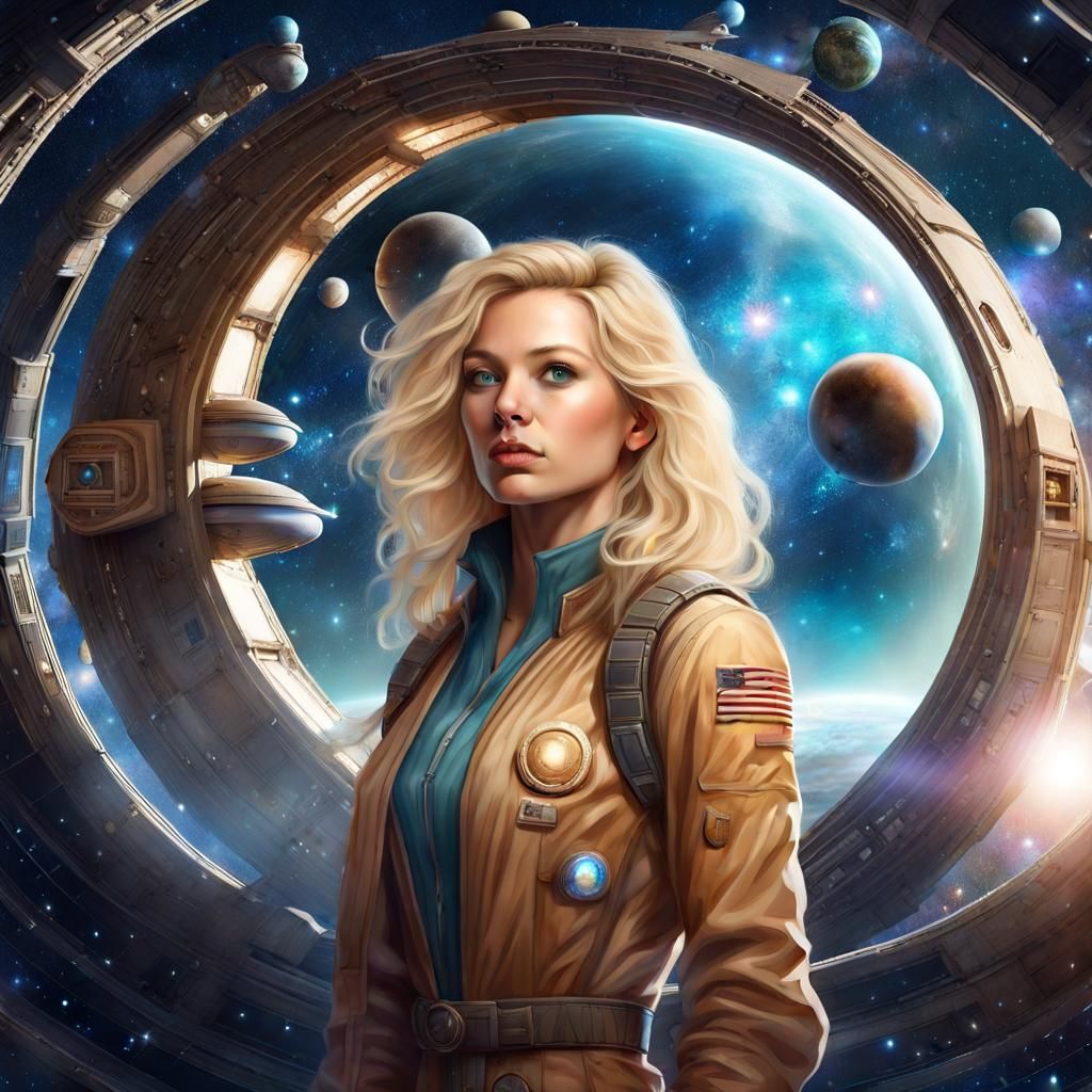 Fantasy Archeologist Traveling to Nebula on Starship