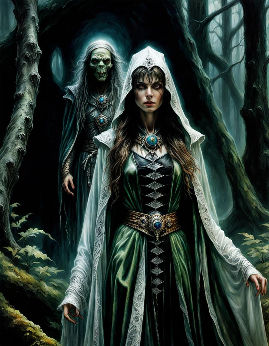 Goblin Sorceress in Forest with Ghoul