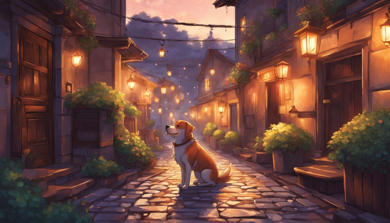 Anthropomorphic Dog Character in Tavern Alleyway