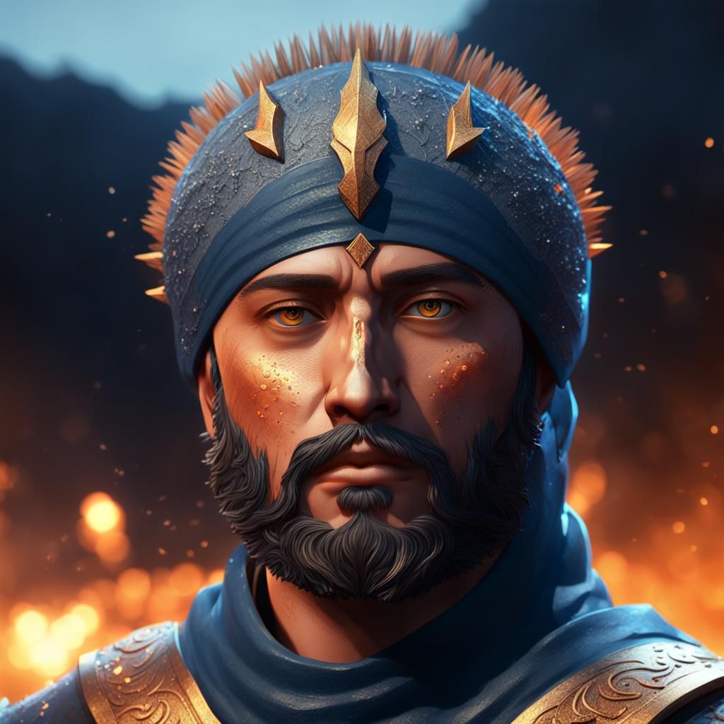 Fiery Warrior with Ice Beard: Fantasy Concept Art