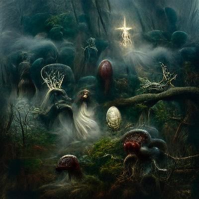 Ethereal Dawn in Mysterious Luminous Forest