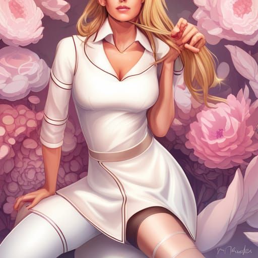Blonde Nurse Portrait in Hyperdetailed Digital Art Style