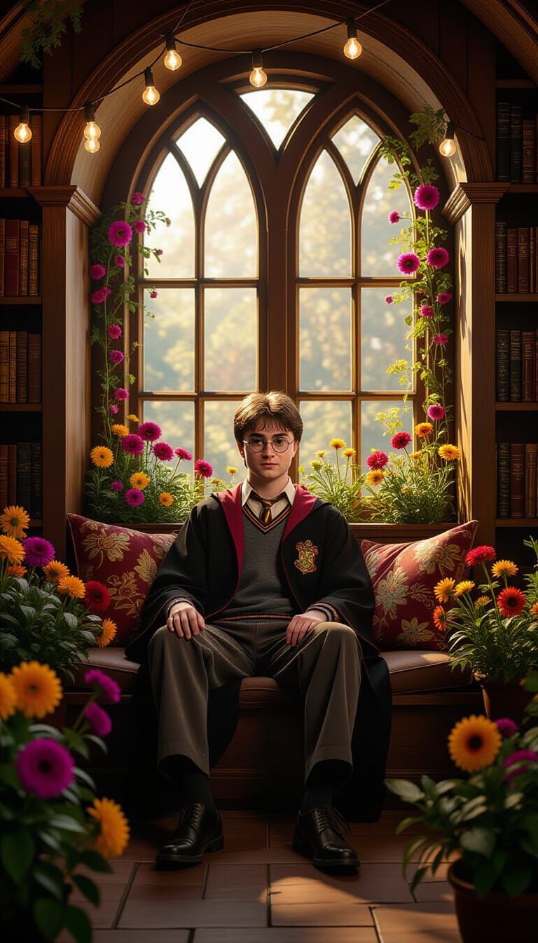 Harry Potter in Cozy Nook as Mystical Film Scene